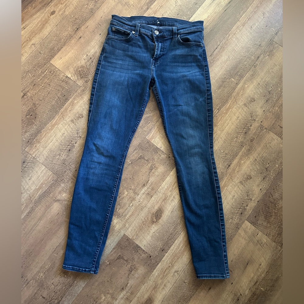 7 for all mankind dark wash skinny Blue Women's Jeans size 29 (bleach marks)
